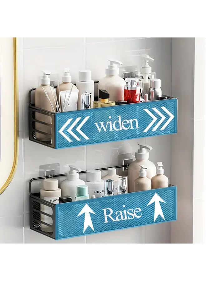 Black Wall Mounted Iron Shower Caddy No Nails Required Cosmetic Organizer Bathroom Storage Basket - Image 4