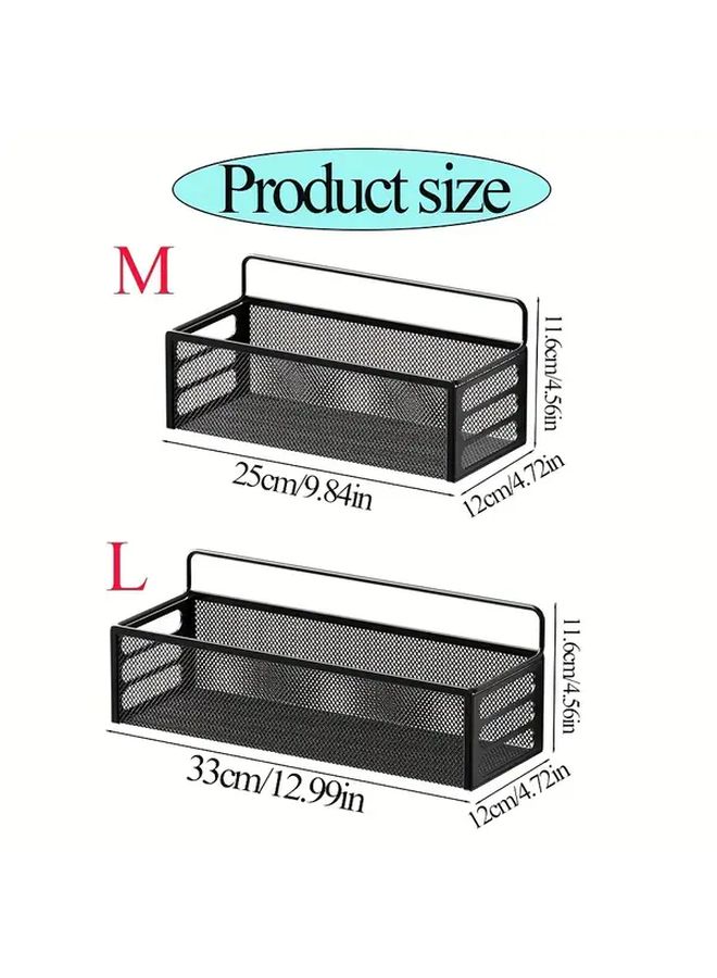 Black Wall Mounted Iron Shower Caddy No Nails Required Cosmetic Organizer Bathroom Storage Basket - Image 3