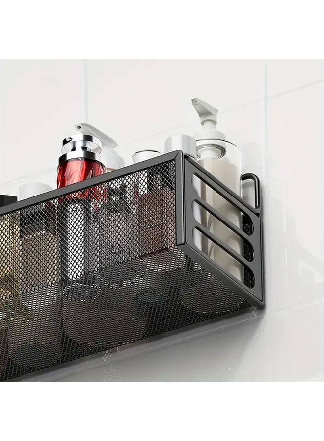 Black Wall Mounted Iron Shower Caddy No Nails Required Cosmetic Organizer Bathroom Storage Basket - Image 5