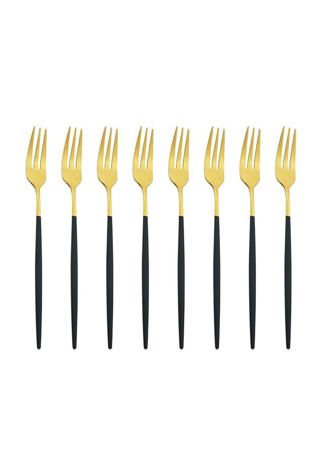 Snplowum 8-Piece Matte Black & Gold Cake Fork, 5.31 Inch Stainless Steel Small Fork Dessert Fruit Fork For Daily Use - Image 1