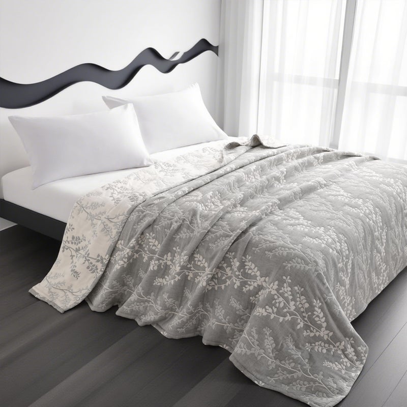 NTBAY 3 Layers Cotton Muslin 88x92 Queen Bed Blanket, Super Soft Breathable Thermal Yarn Dyed Quilt for Adults, Perfect Lightweight Blanket for Couch Sofa Bed All Seasons, Grey Tree - Image 5