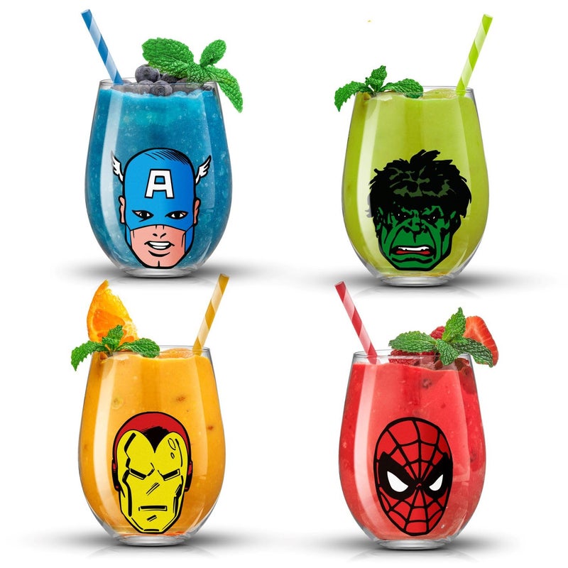 JoyJolt JoyJolt Marvel Heroes Stemless Drinking Glasses  19oz Superhero Cups ft Hulk Captain America Spiderman and Iron Man  Avengers Glassware Set of 4  Marvel Gifts for Men and Women  - Image 1