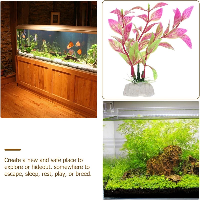SHOWERORO 10pcs Artificial Aquatic Plants Plastic Water Plant Decor for Fish Tank Aquarium Decoration Burgundy Color - Image 3