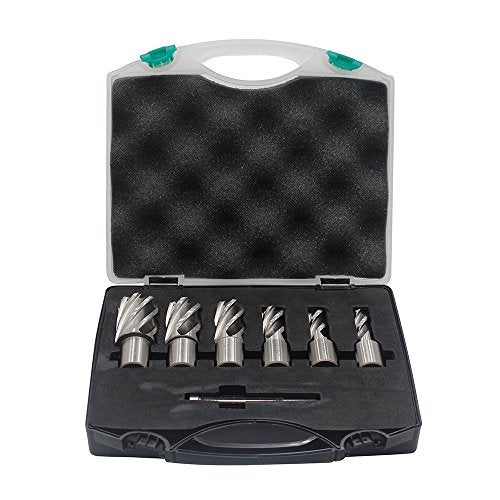 JESTUOUS Annular Cutters Set 6pcs JESTUOUS 3/4 Inch Weldon Shank 1 Cutting Depth 1/2-1-1/16 Cutting Diameter Two Flat HSS Slugger Bits for Mag Drill Press with Pilot Pin - Image 1