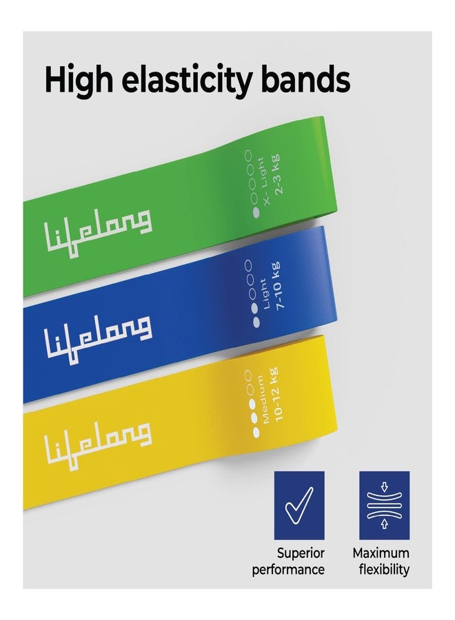 Lifelong Mini Resistance Bands Set of 3 | Theraband, Pullup Band | 2 to 12 KG : Extra Light, Light & Medium Resistance Level | Gym Rubber Band for Exercise, Physio, Yoga, Training - Image 5