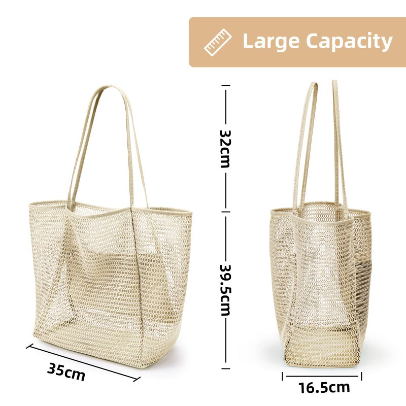 KALIDI Beach Mesh Tote Bag, Casual Tote Grocery Bag Hobo Women Foldable MAX 23L Shoulder Bag For Beach Picnic Vacation - Image 5