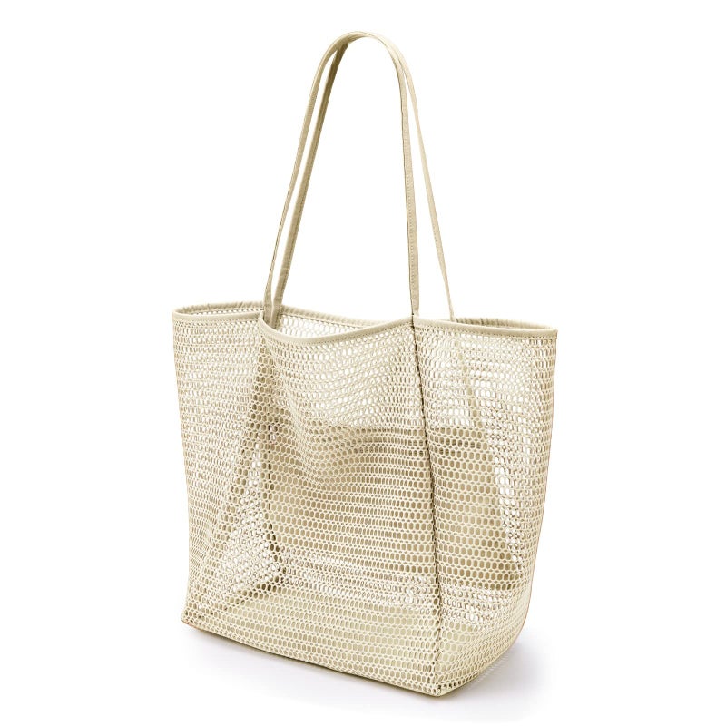 KALIDI Beach Mesh Tote Bag, Casual Tote Grocery Bag Hobo Women Foldable MAX 23L Shoulder Bag For Beach Picnic Vacation - Image 1