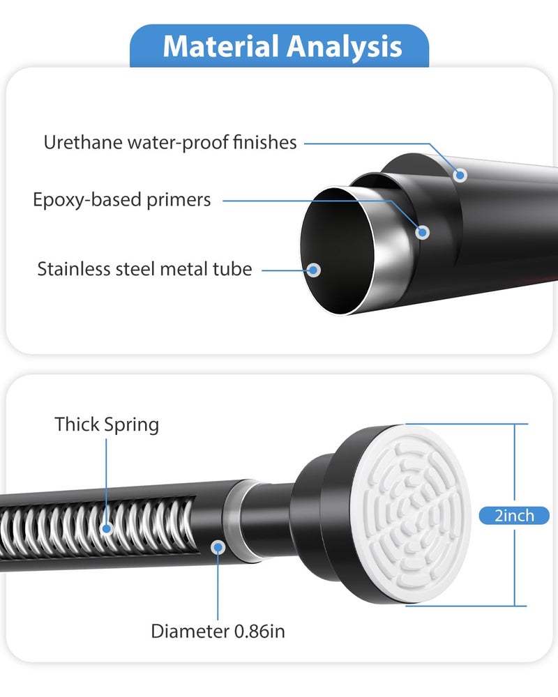 QINGYUN Tension Curtain Rod 30 to 63 Inch, Spring Tension Rod for Windows Black Adjustable Expandable Curtain Rods No Drilling Spring Loaded Curtain Rods for Windows,Doorway,Bathroom,Closet - Image 5