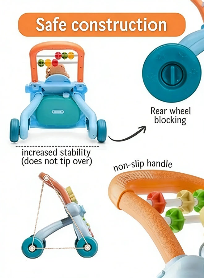 RIKON LIKO Baby walker, multifunctional push walker   baby anti-rollover walker, multifunctional game panel toy, baby activity center, baby music learning toy, holiday gift, suitable for boys and girls (blue) - Image 4