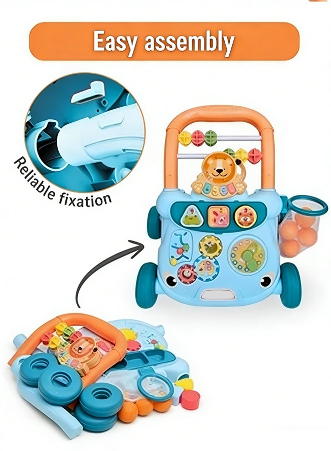 RIKON LIKO Baby walker, multifunctional push walker   baby anti-rollover walker, multifunctional game panel toy, baby activity center, baby music learning toy, holiday gift, suitable for boys and girls (blue) - Image 5