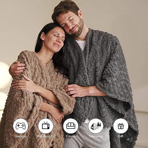 Royoliving Fuzzy Sherpa Wearable Fleece Blanket with Pockets for Adults, Ultra Soft Plush Shawl Throw Blankets (Grey, 58'' x 64'') - Image 5
