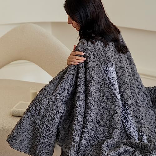 Royoliving Fuzzy Sherpa Wearable Fleece Blanket with Pockets for Adults, Ultra Soft Plush Shawl Throw Blankets (Grey, 58'' x 64'') - Image 2