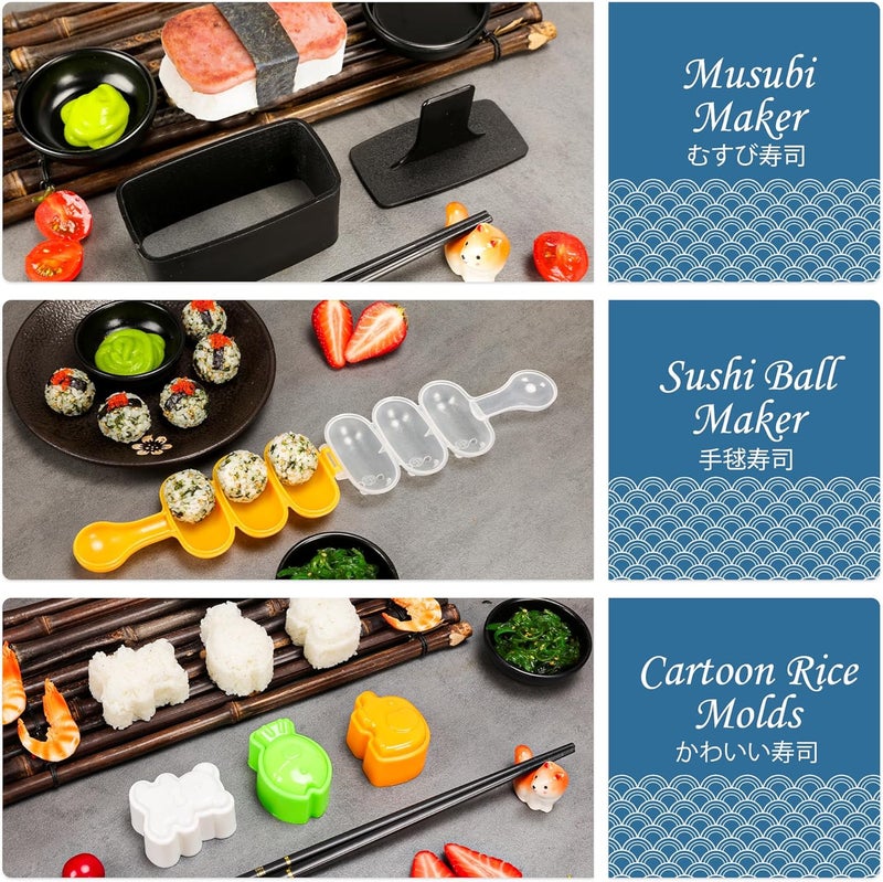 FUNGYAND Sushi Making Kit, 32-in-1 Complete Set with Bazooka Roller, Nigiri & Musubi Presses, Bamboo Mats, Knife, Peeler, Animal Rice Molds, Chopsticks & More – Perfect for Family Fun - Image 4