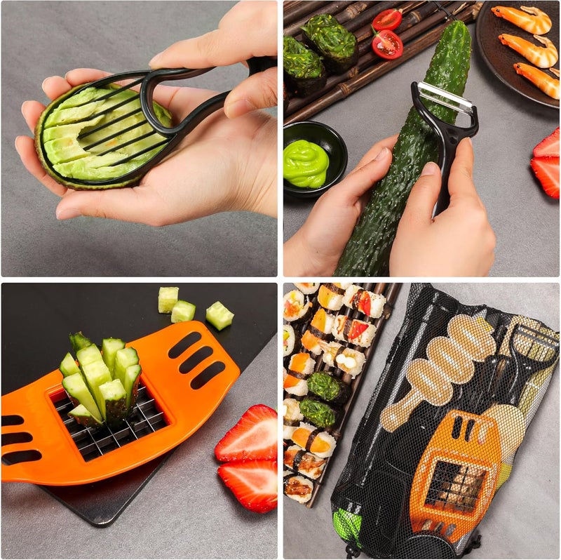 FUNGYAND Sushi Making Kit, 32-in-1 Complete Set with Bazooka Roller, Nigiri & Musubi Presses, Bamboo Mats, Knife, Peeler, Animal Rice Molds, Chopsticks & More – Perfect for Family Fun - Image 5
