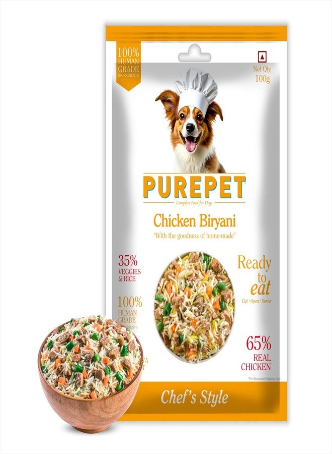 Purepet Fresh Dog Food Chicken Biryani, for Adult & Puppy, 100gm | High Protein, 65% Real Chicken, 35% Veggies & Rice | No Preservatives | Ready to Serve | All Breeds | One Pack One Meal - Image 1