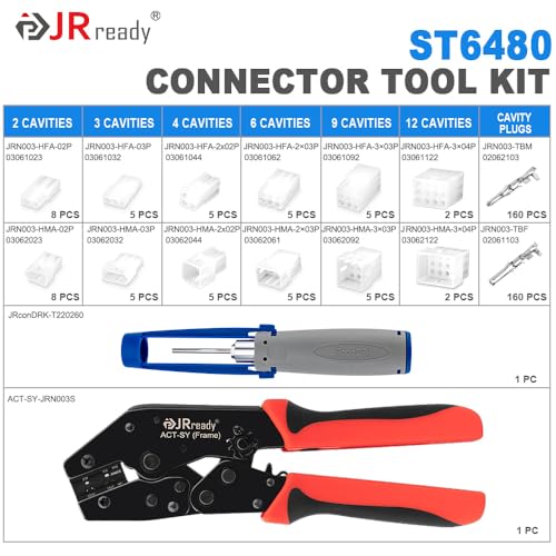 JRready ST6480 2 3 4 6 9 12 Pin Electrical Connector Plug Kit with Terminal Crimping Extractor Tool 160 sets 1824AWG Pin Socket Molex Standard 062 Series Male Female Connector 60 sets 368mm Pitch - Image 3