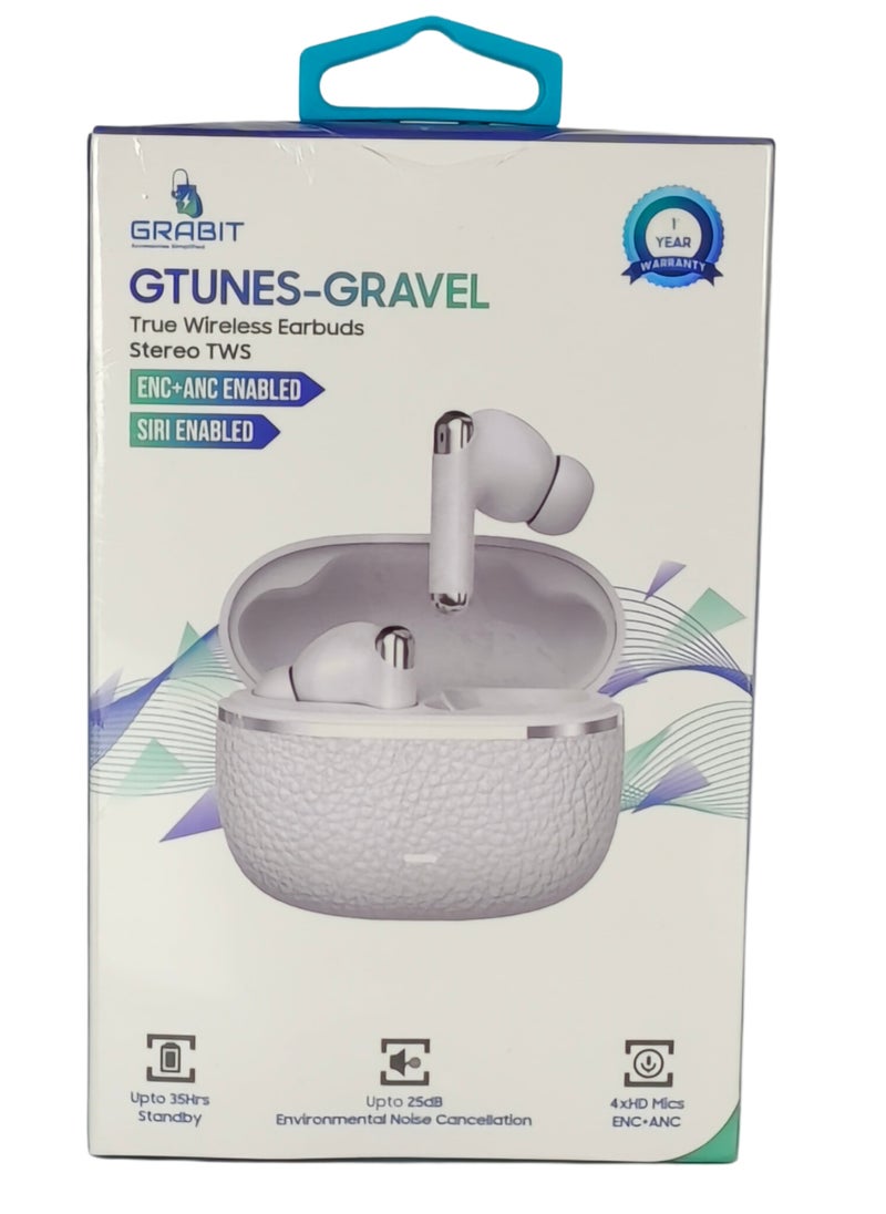 GRABIT - GTUNES-GRAVEL True Wireless Earbuds – ANC & HD Sound, Experience -25dB Active Noise Cancellation, quad-mic clarity, and rich 13mm audio with Bluetooth 5.4. Enjoy 5-hour playtime (20 hours with case) and switch between ANC, Transparency, and ANC Off modes. Features a sleek electroplated case, LED battery indicator, and Type-C fast charging. Compatible with iPhone, Samsung, OnePlus, Xiaomi, Huawei, Google Pixel, iPads, MacBooks, and more. - Image 1