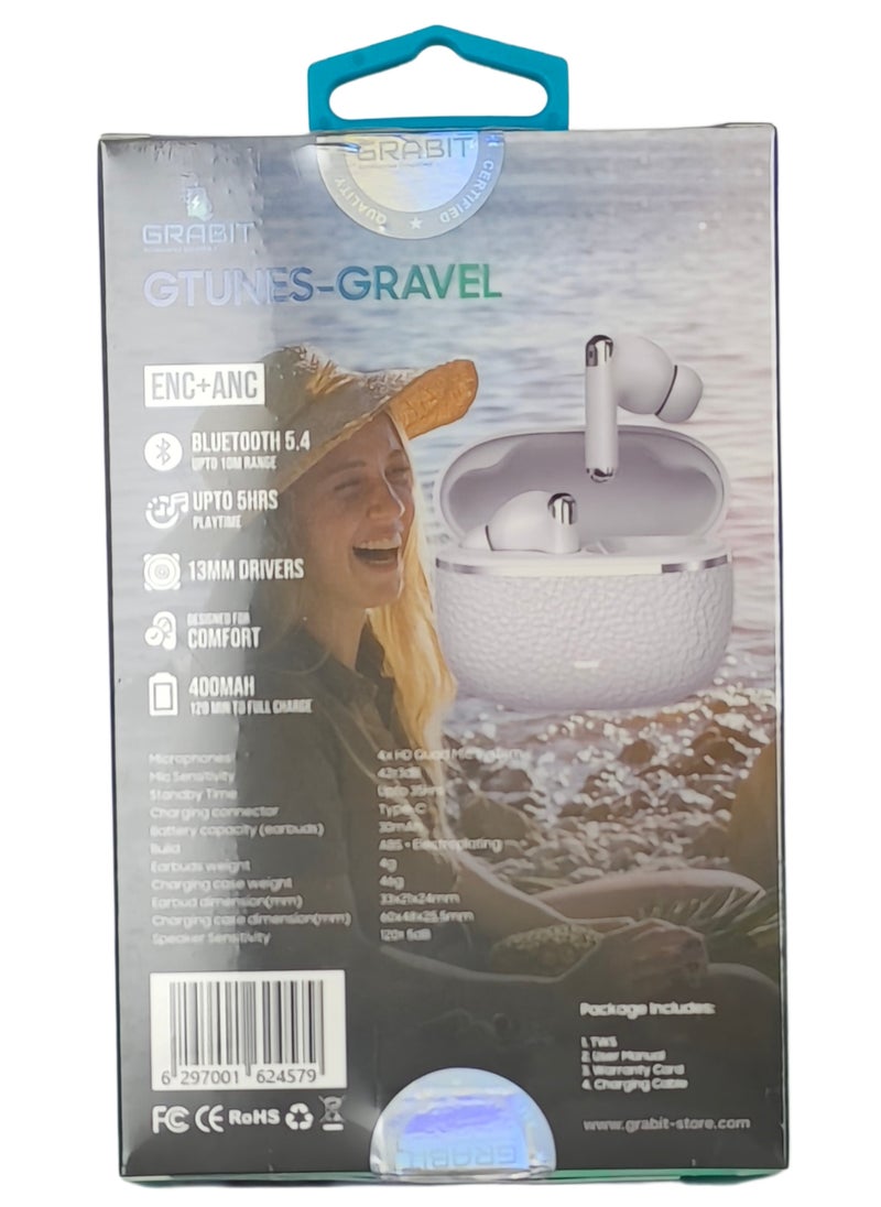 GRABIT - GTUNES-GRAVEL True Wireless Earbuds – ANC & HD Sound, Experience -25dB Active Noise Cancellation, quad-mic clarity, and rich 13mm audio with Bluetooth 5.4. Enjoy 5-hour playtime (20 hours with case) and switch between ANC, Transparency, and ANC Off modes. Features a sleek electroplated case, LED battery indicator, and Type-C fast charging. Compatible with iPhone, Samsung, OnePlus, Xiaomi, Huawei, Google Pixel, iPads, MacBooks, and more. - Image 1