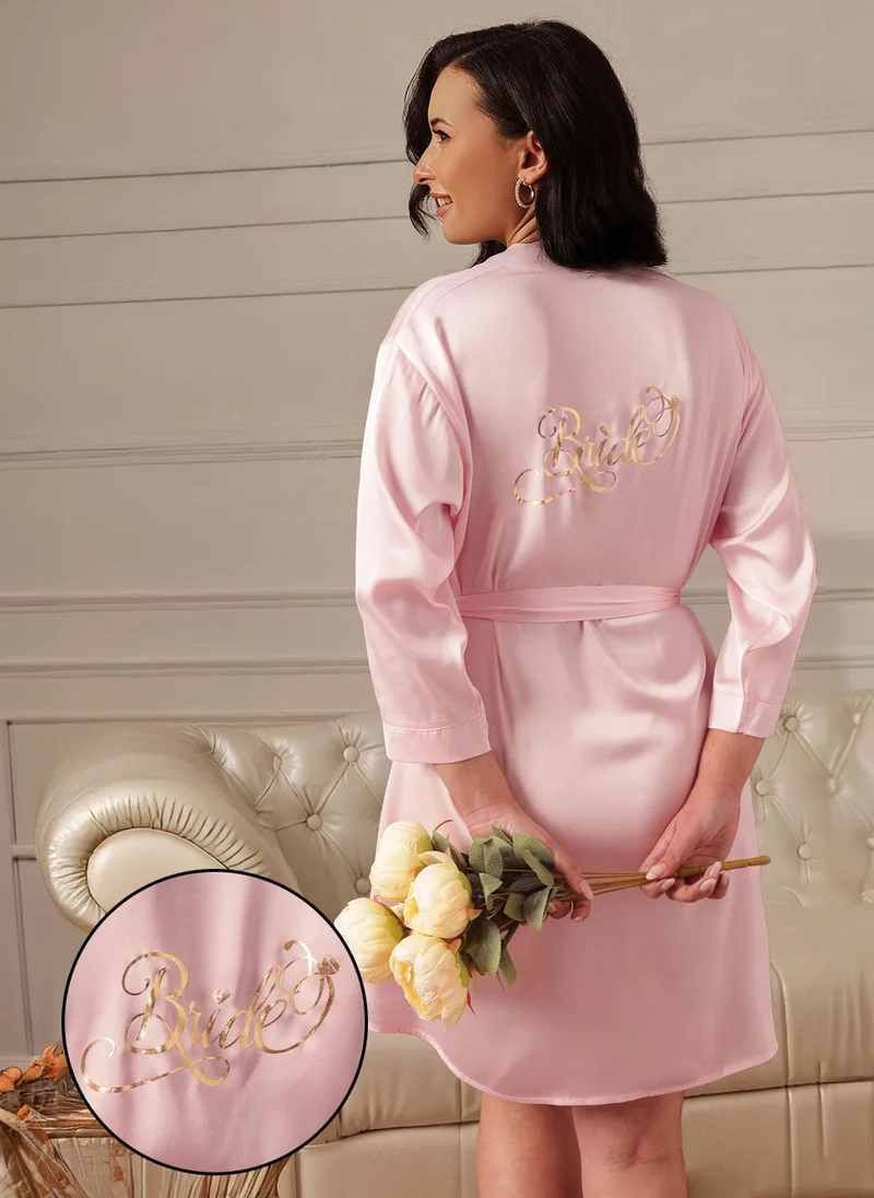 كلوفيا Clovia Luxurious Bridal Short Robe in Baby Pink - Satin