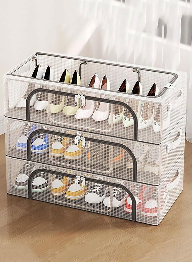 GoldenLike Shoe Storage Box 3 Pack Under Bed Shoe Storage Organizer Clear Shoes Organizer for Closet Foldable Shoe Container Bins with Handle Multi-Purpose Storage Box for Clothes Shoes Toys  - Image 1