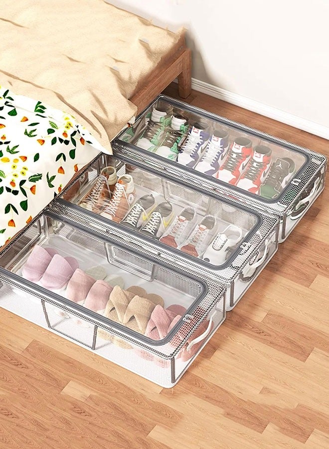 GoldenLike Shoe Storage Box 3 Pack Under Bed Shoe Storage Organizer Clear Shoes Organizer for Closet Foldable Shoe Container Bins with Handle Multi-Purpose Storage Box for Clothes Shoes Toys  - Image 2
