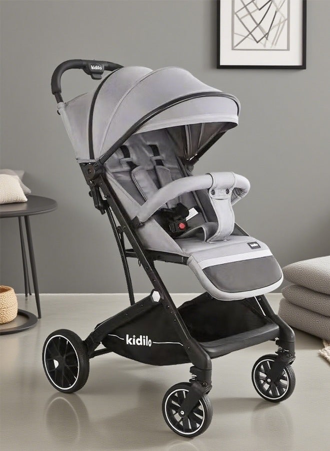 كيديليو عربة أطفال قابلة للطي، خفيفة الوزن مع مظلة كبيرة الحجم، مساحة تخزين كبيرة جدًا، رمادية - Image 1