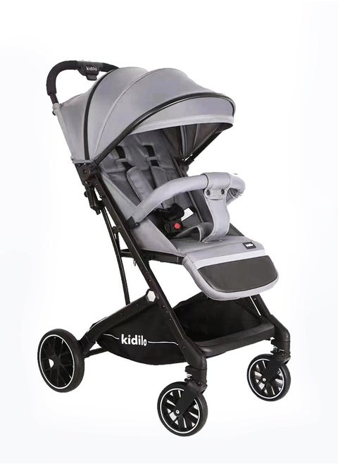 Compact Fold Stroller, Lightweight Stroller with Oversized Canopy, Extra-Large Storage Grey