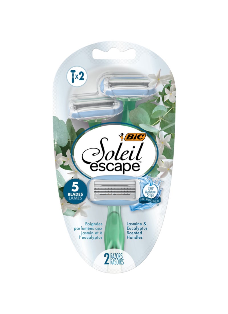 Bic Soleil Escape 5 Blade Women'S Razor With Rose And Magnolia Scented Handle And Almond Oil Moisture Strip 2 Pcs - Image 1