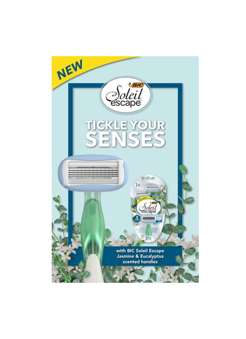 Bic Soleil Escape 5 Blade Women'S Razor With Rose And Magnolia Scented Handle And Almond Oil Moisture Strip 2 Pcs - Image 3