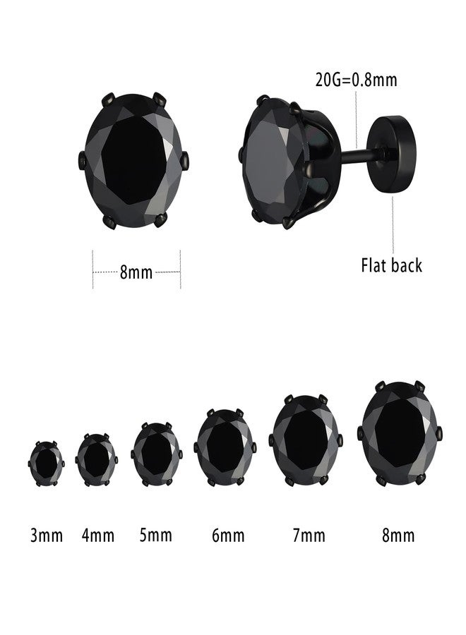 VOLUKA Cubic Zirconia Stainless Steel Screw Flat Back Earring - Hypoallergenic Stud Earrings for Women & Men - 316L Titanium CZ Stud Earrings for Nickel-Free, Trendy & Elegant(black) - Image 2