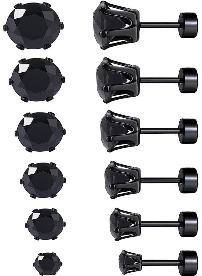 VOLUKA Cubic Zirconia Stainless Steel Screw Flat Back Earring - Hypoallergenic Stud Earrings for Women & Men - 316L Titanium CZ Stud Earrings for Nickel-Free, Trendy & Elegant(black) - Image 1