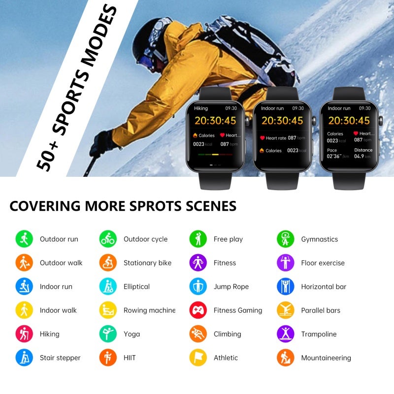 Smart Watch: 2.10" Square IPS LCD Screen, Bluetooth 5.3 Stable Connectivity - Comprehensive Health Monitoring, 52 Sports Modes, SOS Fall Alarm - Pink Smartwatch for iOS Android Users - Image 4