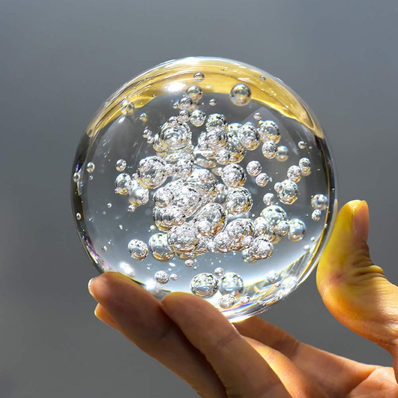 ChezMax Crystal Ball Glass Globe Decor - Crystal Sphere with Stand & Gift Box, Clear Decorative Crystal Globe, 3D Crystal Ball for Home Decor Photography, Gazing Divination Fengshui Meditation, 4 inch/100mm - Image 1