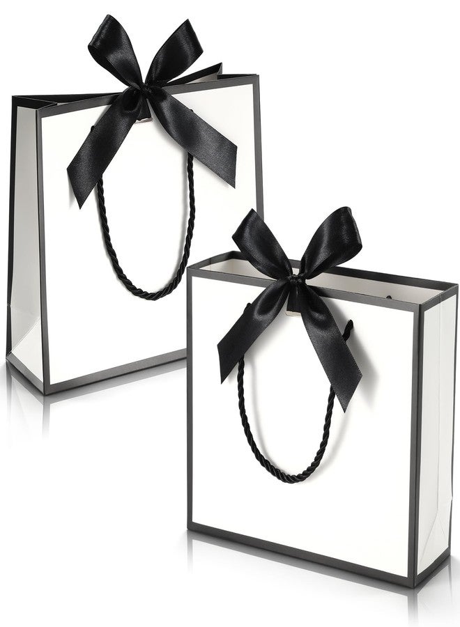 DOYIDE 2 Pack Thank You Gift Bags with Handles, 9x7x3.1in Paper Gift Bags with Bow Ribbon, White Party Favor Bags for Any Birthday Wedding Baby Shower Bridesmaid Party Medium Gift Wrap Bags - Image 1