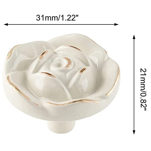Joyindecor Antique Rose Flower Cabinet Knobs, Vintage Kitchen Shabby Chic Zinc Alloy White Drawer Pull Handles for Dresser Vanity Nightstand Cupboard Wardrobe, 8 Pack (Golden Line) - Image 2