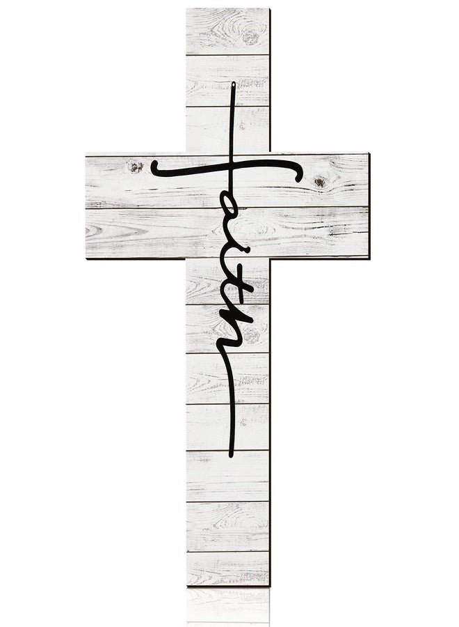 Jetec Faith Wall Decor Wooden Cross Wall Art Christian Wood Wall Hanging Gift Rustic Cross Wall Sign Vintage Religious Faith Cross Spiritual Wall Sculpture for Farmhouse Christmas Cross, 12 x 8 Inch - Image 1