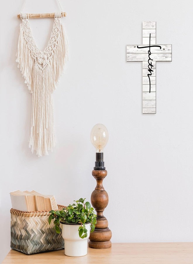 Jetec Faith Wall Decor Wooden Cross Wall Art Christian Wood Wall Hanging Gift Rustic Cross Wall Sign Vintage Religious Faith Cross Spiritual Wall Sculpture for Farmhouse Christmas Cross, 12 x 8 Inch - Image 5