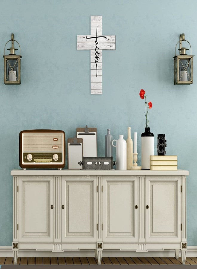 Jetec Faith Wall Decor Wooden Cross Wall Art Christian Wood Wall Hanging Gift Rustic Cross Wall Sign Vintage Religious Faith Cross Spiritual Wall Sculpture for Farmhouse Christmas Cross, 12 x 8 Inch - Image 2
