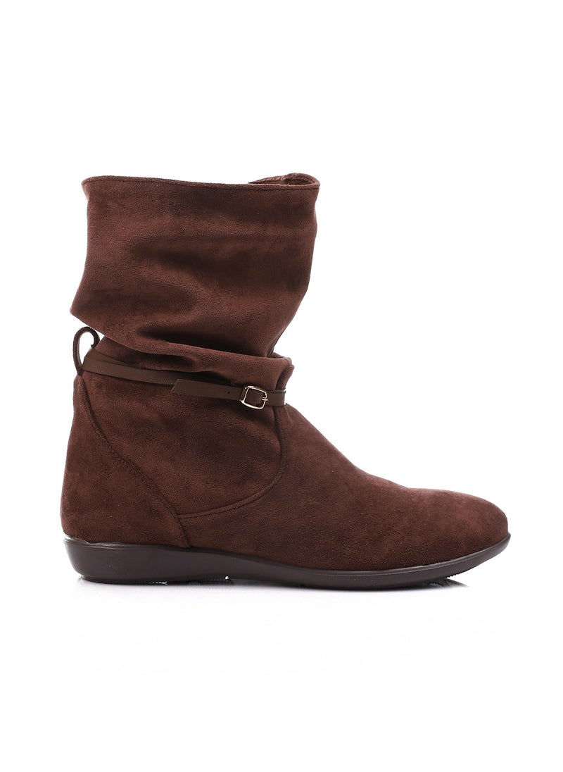 Mr.joe - Oval Toecap Shape Suede Boots - Brown - Image 1