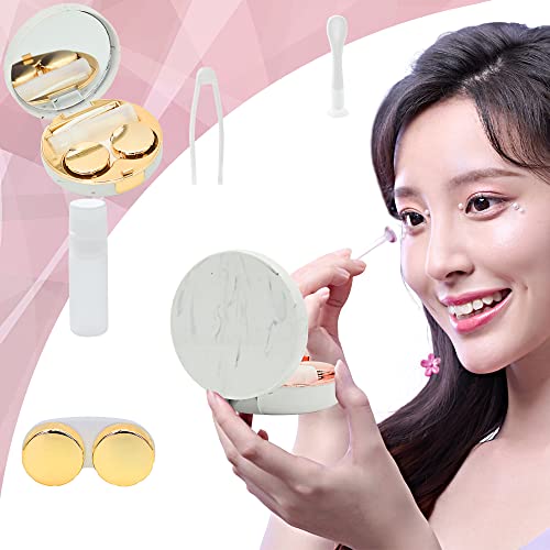 FEILIBAY 2 Pack Marble Contact Lens Case All-in-One Travel Contact container Soak Storage Kit(Rose Gold + Gold) - Image 3