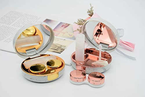 FEILIBAY 2 Pack Marble Contact Lens Case All-in-One Travel Contact container Soak Storage Kit(Rose Gold + Gold) - Image 5