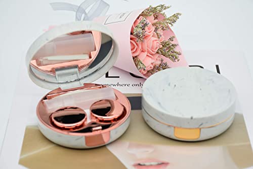 FEILIBAY 2 Pack Marble Contact Lens Case All-in-One Travel Contact container Soak Storage Kit(Rose Gold + Gold) - Image 4