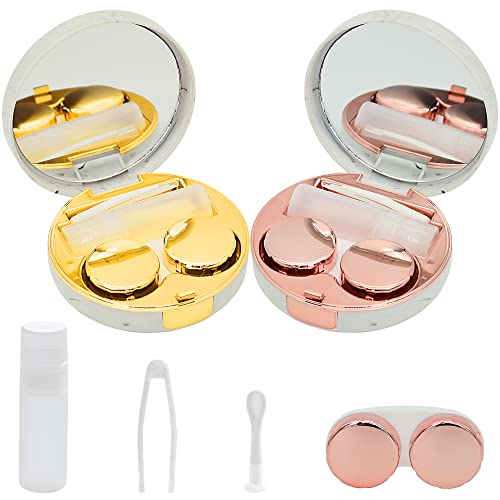 FEILIBAY 2 Pack Marble Contact Lens Case All-in-One Travel Contact container Soak Storage Kit(Rose Gold + Gold) - Image 1