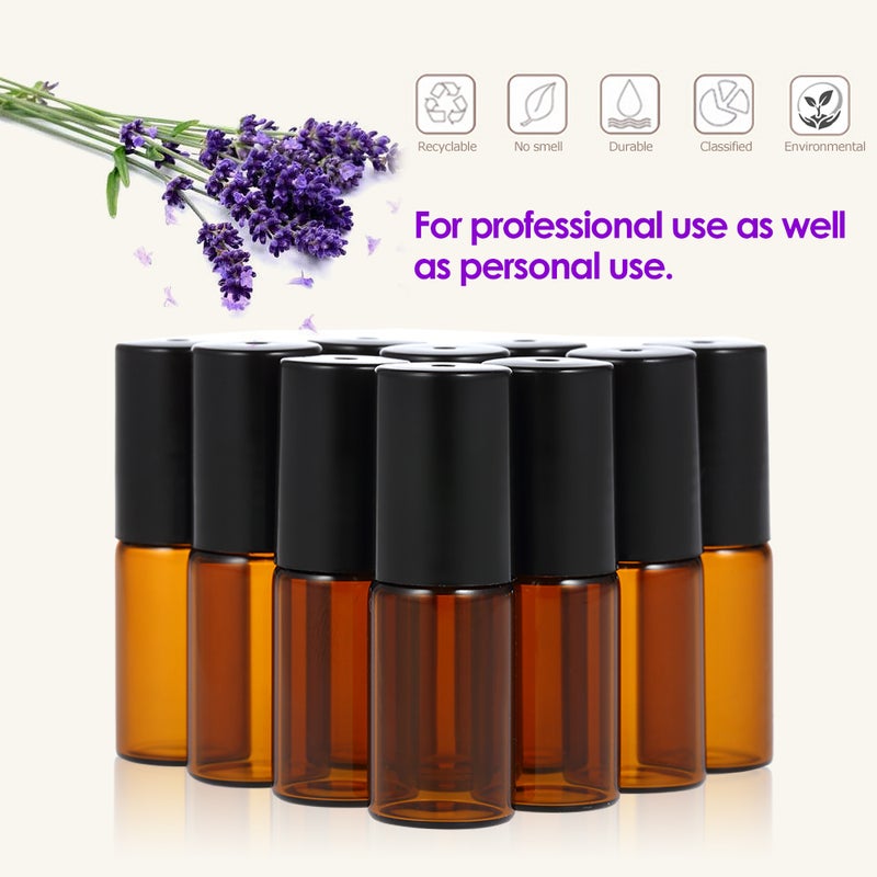 10 زجاجات ببكرة دوارة من الستانلس ستيل للزيت العطري برائحة العنبر متعدد الألوان 16 x 4 x 14سم - Image 5