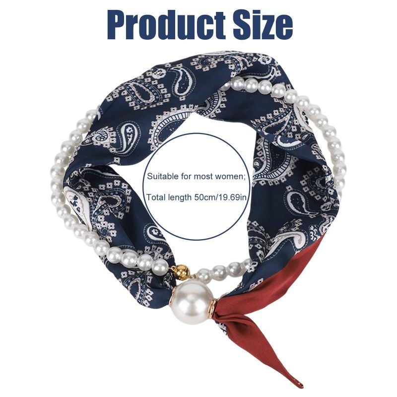 Satin Scarf Necklace 48x45cm Cashew Blue Effortless Magnetic Closure - Lightweight All-Day Comfort Silk Scarf Collar for Women Vintage Fashion - Image 2