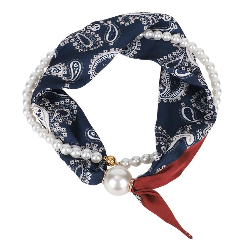 Satin Scarf Necklace 48x45cm Cashew Blue Effortless Magnetic Closure - Lightweight All-Day Comfort Silk Scarf Collar for Women Vintage Fashion - Image 1