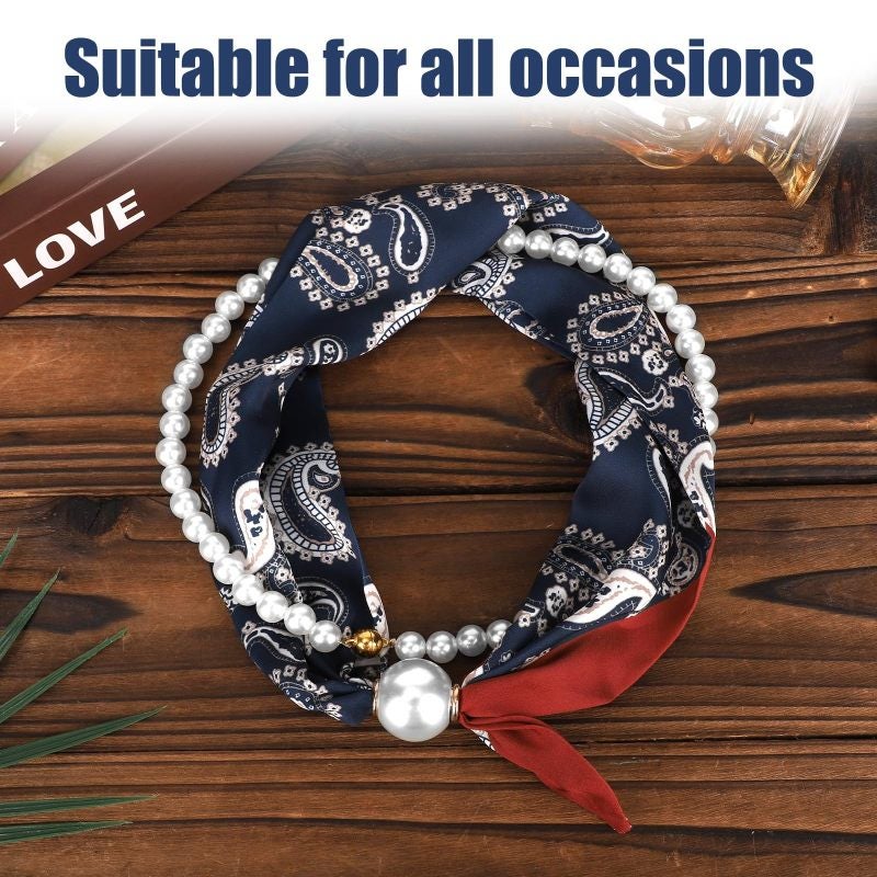 Satin Scarf Necklace 48x45cm Cashew Blue Effortless Magnetic Closure - Lightweight All-Day Comfort Silk Scarf Collar for Women Vintage Fashion - Image 5