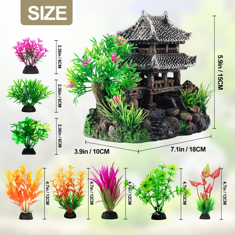 CousDUoBe 9Pcs Resin Castle Decorations Setï¼ŒRealistic Fish Tank Castle with Eco-Friendly Design,Fish Tank Decorations Aquarium Accessories - Image 2
