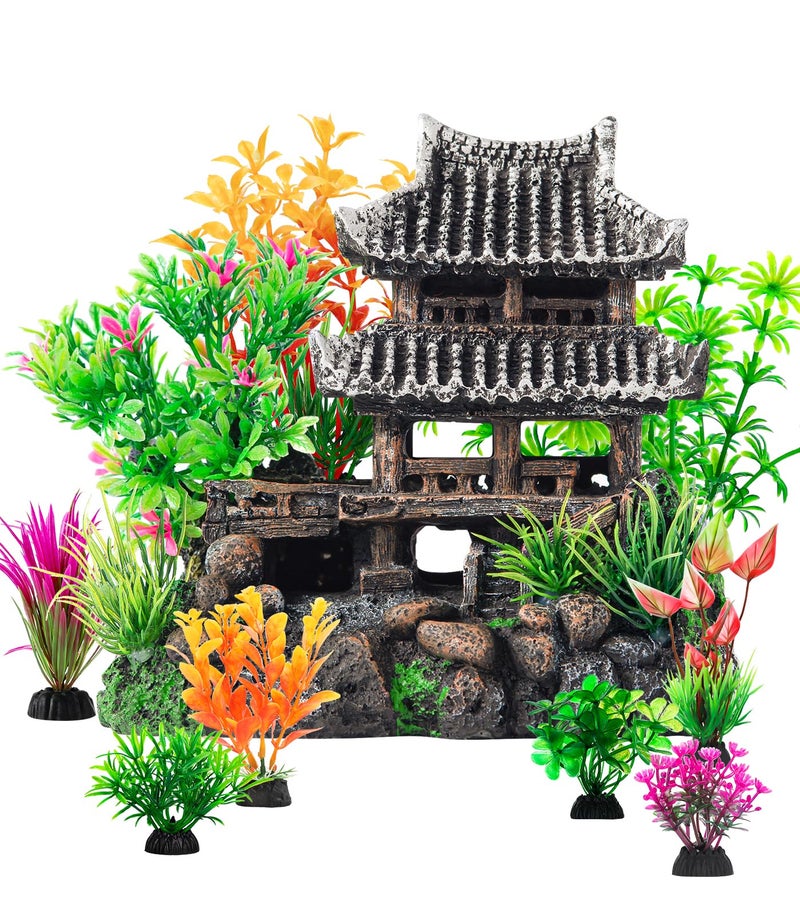 CousDUoBe 9Pcs Resin Castle Decorations Setï¼ŒRealistic Fish Tank Castle with Eco-Friendly Design,Fish Tank Decorations Aquarium Accessories - Image 1