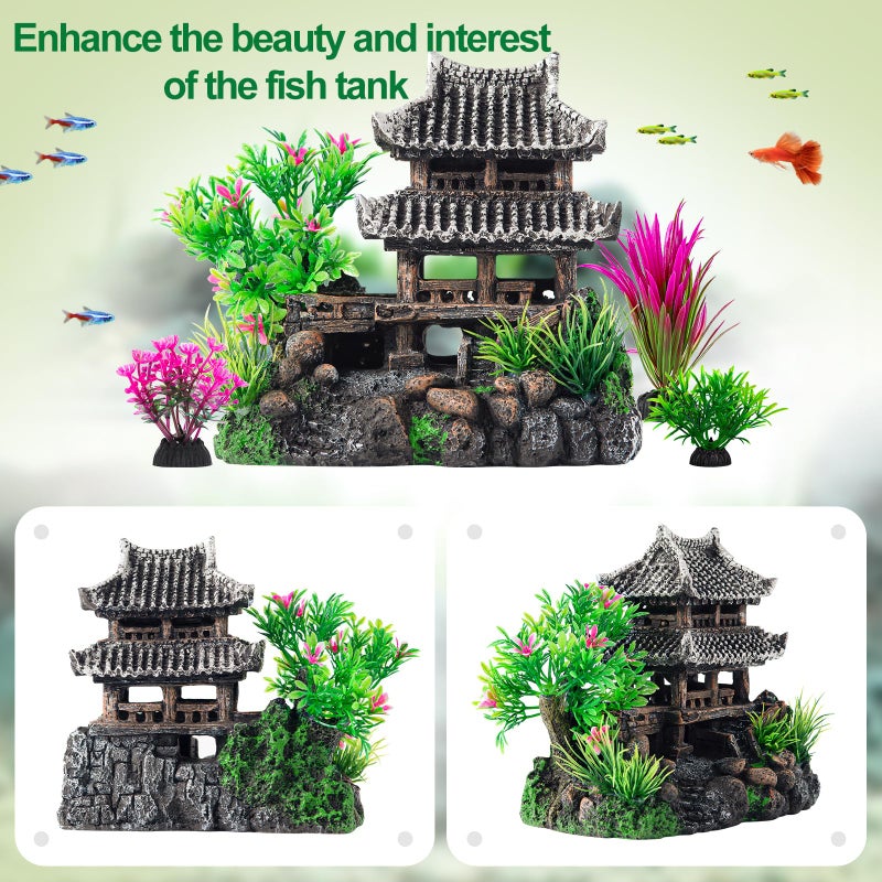 CousDUoBe 9Pcs Resin Castle Decorations Setï¼ŒRealistic Fish Tank Castle with Eco-Friendly Design,Fish Tank Decorations Aquarium Accessories - Image 4